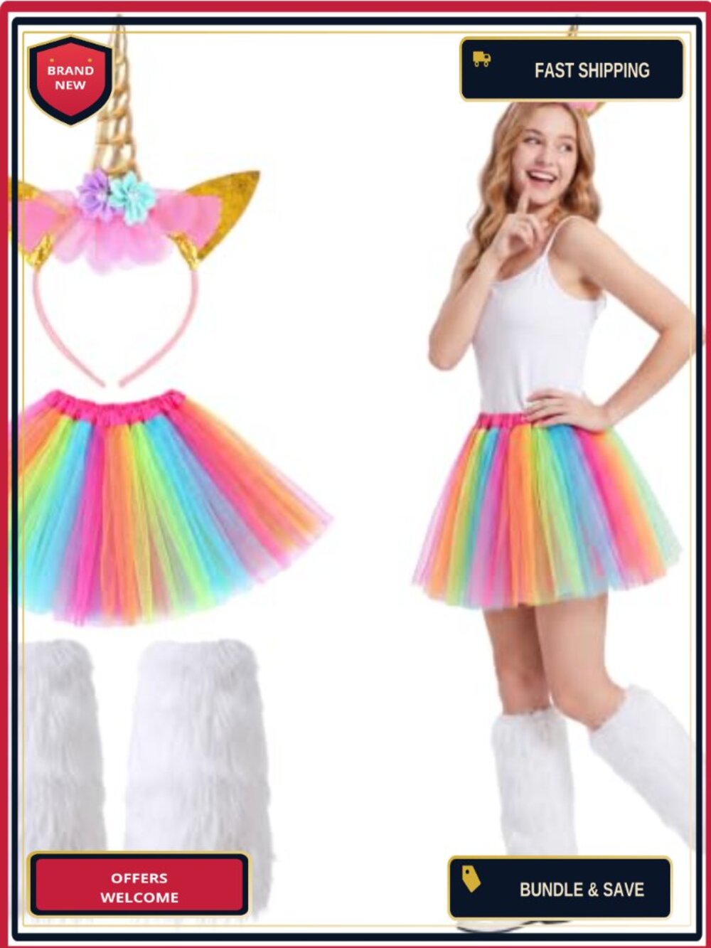 Unicorn Costume Accessory Set Tutu Headband Leg Warmers Adult Women